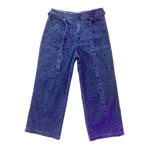 Current Air at Anthropologie Jeans Womens Small Blue Polka Dot Denim Wide Leg